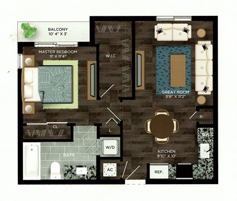 1 Bedroom A 1 Bath Floor Plan at Azola West Palm Beach, Florida